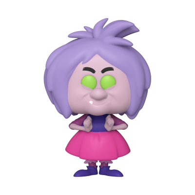 Figura de vinil com cabelo roxo claro e vestido rosa