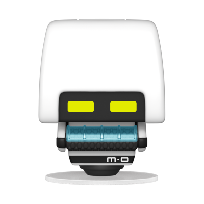 Impressora térmica compacta branca com detalhes pretos e amarelos e rolo azul