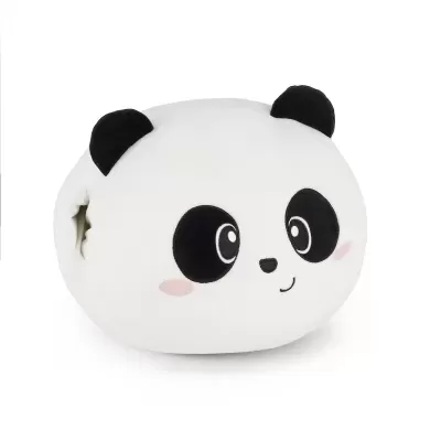 Almofada decorativa redonda de pelúcia com rosto de panda preto e branco