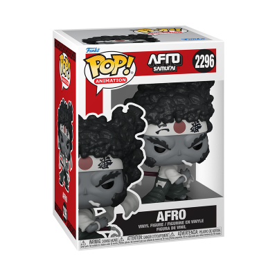Figura Funko Pop! Animation Afro Samurai de vinil na caixa vermelha, branca e preta