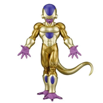 Figura de ação dourada e roxa com cauda em fundo branco
