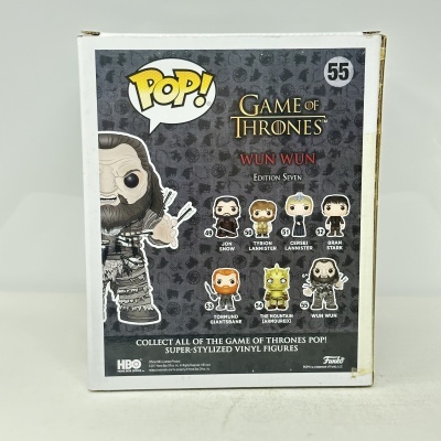 Caixa do Funko POP! Game of Thrones Wun Wun edição sete 55 com imagens de figuras colecionáveis.