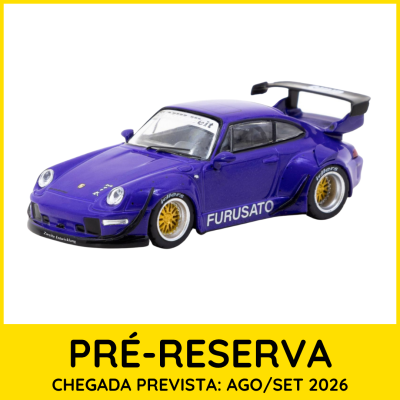 Miniatura de carro desportivo roxo com jantes douradas e asa traseira
