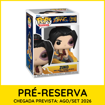 Figura Funko Pop! Zuko Avatar Aang em embalagem com texto de pré-reserva e data prevista