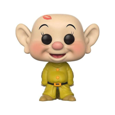 Figura Funko Pop de personagem com roupa amarela e marca de beijo na cabeça