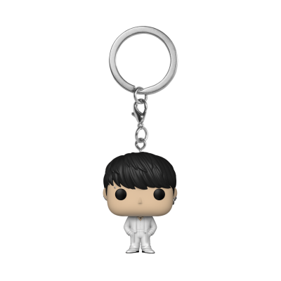 Chaveiro Funko Pop personagem cabelo preto fato branco
