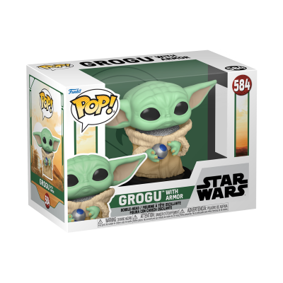 Boneco Funko Pop! Grogu com armadura em caixa Star Wars Nº 584
