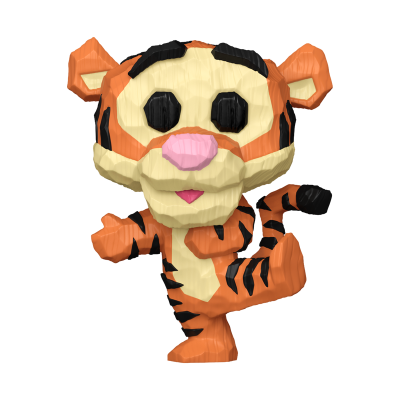 Figura decorativa de tigre caricatural laranja com padrão de riscas negras e nariz rosa