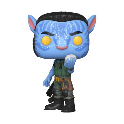 Figura colecionável Funko Pop do personagem Neytiri de Avatar em azul com roupa verde.