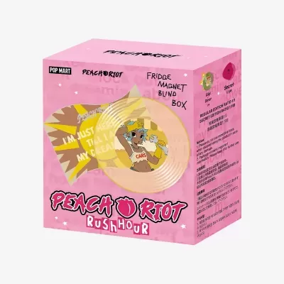 Caixa rosa com texto e figura desenhada de personagem com luvas amarelas