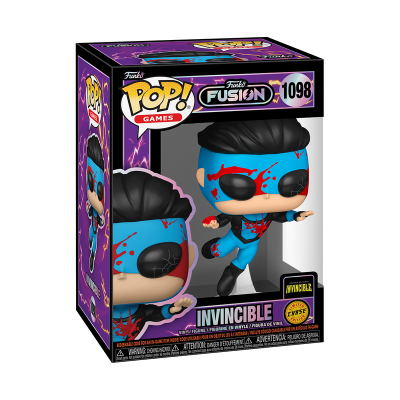 Boneco Funko Pop! Invincible com máscara azul e detalhes vermelhos na caixa