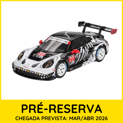 Miniatura de carro de corrida Porsche 911 GT3 R com padrão esqueleto e número 77