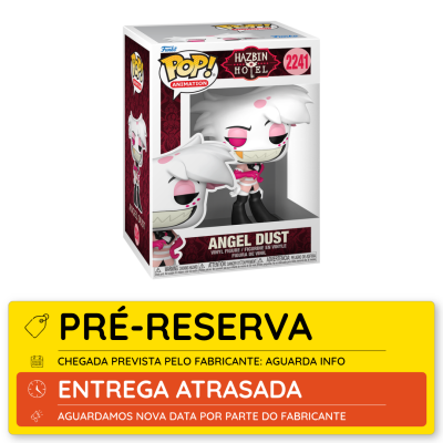 Figura em vinil Funko Pop! da personagem Angel Dust de Hazbin Hotel embalada na caixa