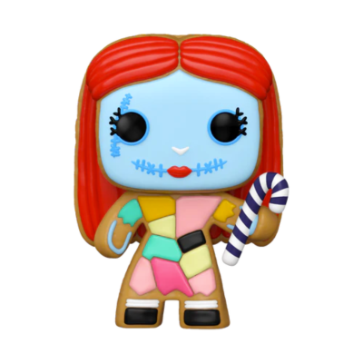 Figura Funko Pop em vinil de personagem com rosto azul, cabelo vermelho e vestido colorido