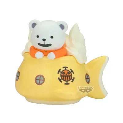 Figura de urso branco dentro de submarino amarelo de plástico