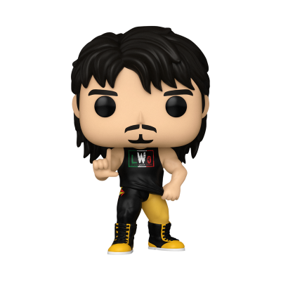 Figura Funko Pop com cabelo preto e roupa preta e amarela
