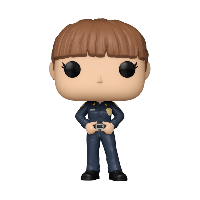 Figura Funko Pop personagem polícia com uniforme azul e cabelo castanho curto