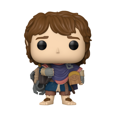 Funko Pop personagem com roupa azul e roxa segurando um baú e âncora
