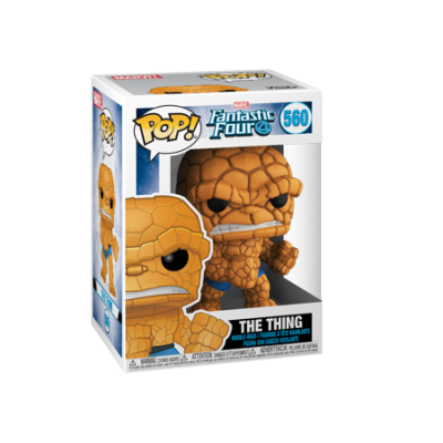 Figura Pop! The Thing de Fantastic Four em caixa com design laranja mosaico