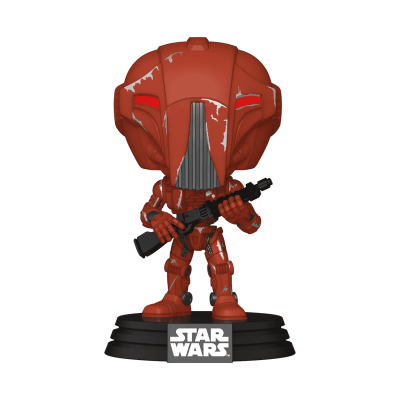 Figura Funko Pop Star Wars com armadura vermelha e base preta