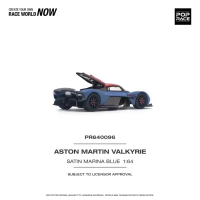 Miniatura azul de Aston Martin Valkyrie 1:64 com detalhes vermelhos e pretos