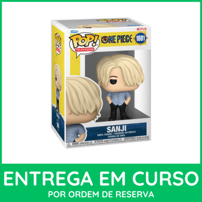 Figurina Funko Pop de vinil da personagem Sanji da série One Piece na sua caixa