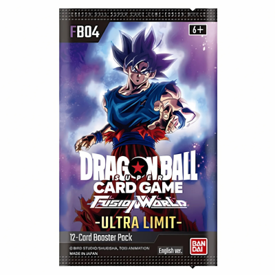 Pack de cartas Dragon Ball Card Game Fusion World Ultra Limit com personagem em fundo roxo e azul