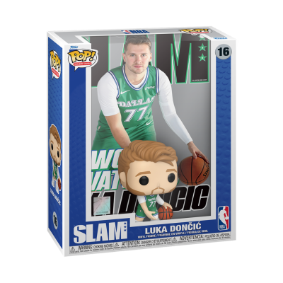 Figura Funko Pop! de Luka Dončić com uniforme verde e bola de basquete na embalagem.