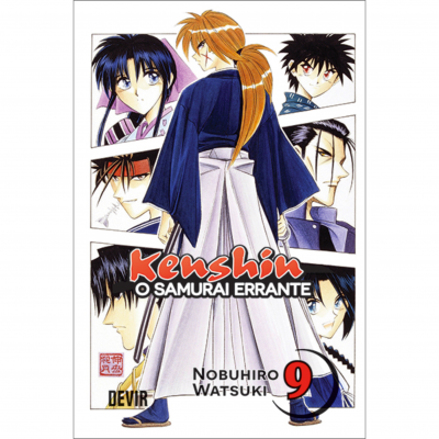 Capa do volume 9 do mangá Kenshin O Samurai Errante com várias personagens de anime.