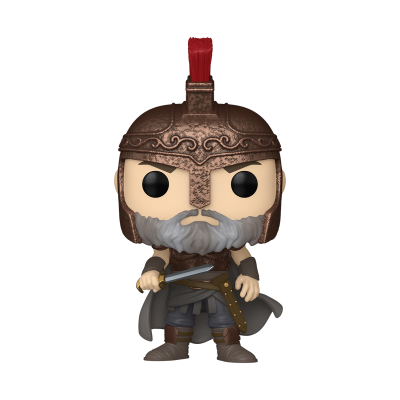Figura Funko Pop de guerreiro romano com capacete castanho e penacho vermelho