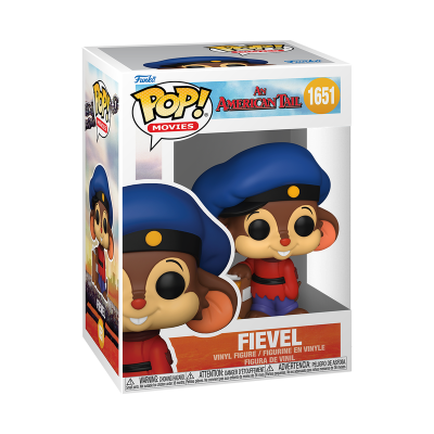 Figura POP! vinil Fievel em caixa branca com detalhes azuis e vermelhos