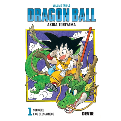 Capa do manga Dragon Ball com Son Goku e dragão verde