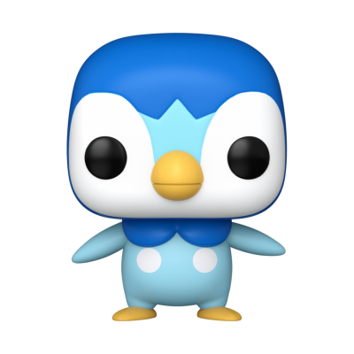 Figura colecionável de pinguim azul e branco com olhos grandes