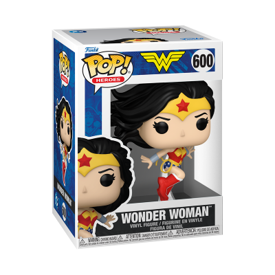 Figura Funko Pop! da Wonder Woman nº 600 numa caixa branca e azul