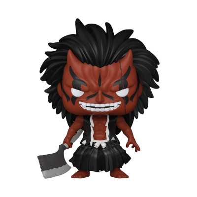 Figura estilo Funko Pop com cabelo preto e pele castanha vermelha segurando cutelo.