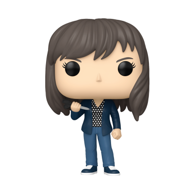 Figura Funko Pop feminina com roupa azul e cabelo castanho escuro