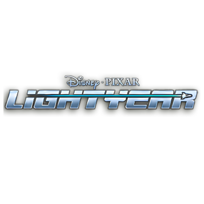 Logótipo da Disney Pixar LIGHTYEAR em letras metálicas com seta azul.