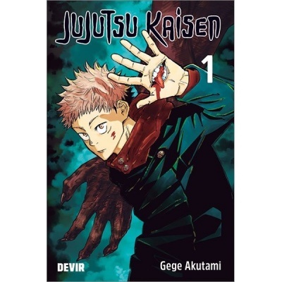 Capa do livro Jujutsu Kaisen volume 1 com ilustração de personagem e texto do título e autor
