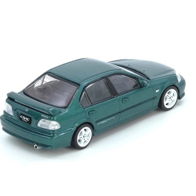 Miniatura de carro sedan verde com jantes brancas e spoiler