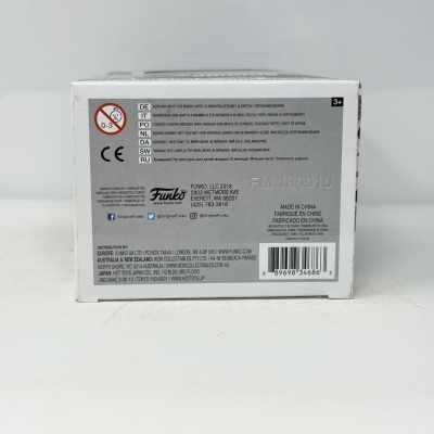 Embalagem branca de Funko com texto multilingue e código de barras