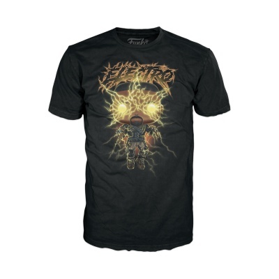 Camiseta preta com estampa de astronauta e eletricidade nos olhos.