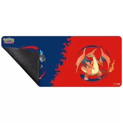 Tapete Pokémon com Charizard e Mega Charizard X em fundos azul e vermelho