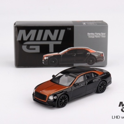 Miniatura Bentley Flying Spur laranja e preto com caixa MINI GT