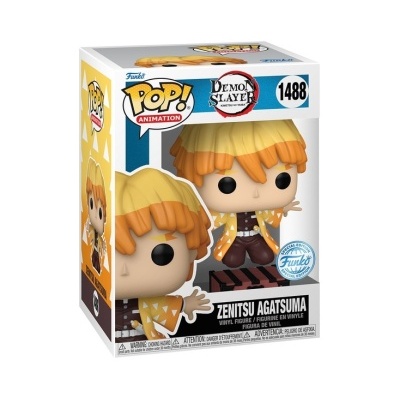 Caixa Funko Pop! Demon Slayer Zenitsu Agatsuma com figura em vinil amarela