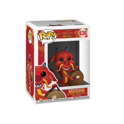 Boneco Funko Pop! de Mushu da Disney Mulan com caixa branca e vermelha
