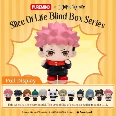 Figurine colecionável com cabelo rosa e roupa preta e vermelha