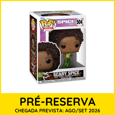 Funko Pop! Rocks Scary Spice das Spice Girls número 504 em embalagem com fundo branco e roxo