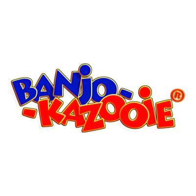 Logótipo BANJO-KAZOOIE colorido em fundo branco