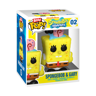 Figura de vinil de SpongeBob e Gary em caixa da Bitty Pop da Nickelodeon