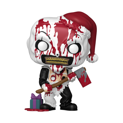 Boneco Funko Pop assustador com sangue falso, chapéu de Pai Natal e machado